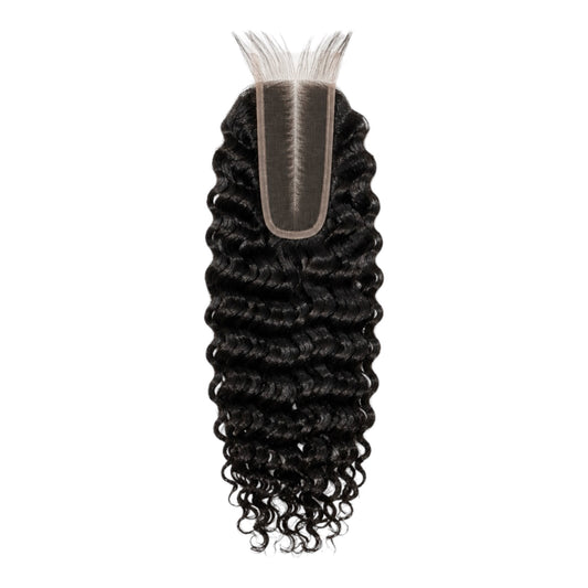 dark brown 2x6 hd indian curly lace closure against white background